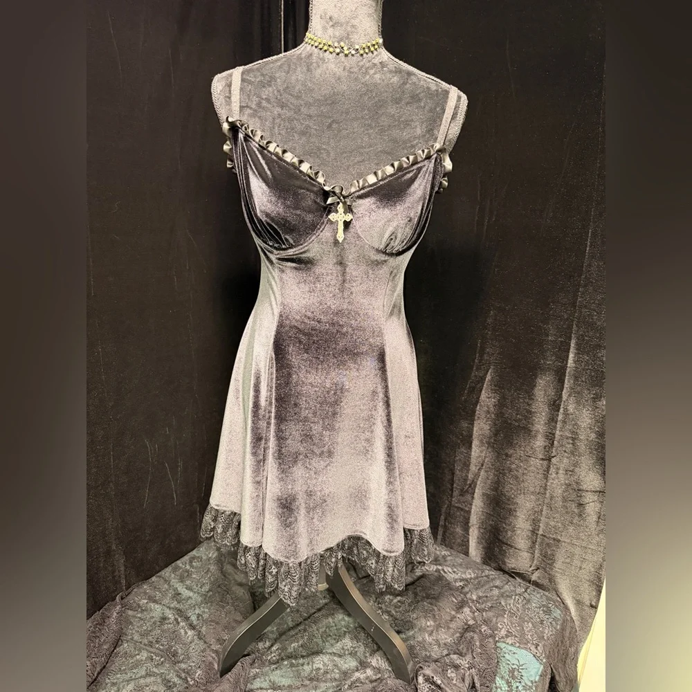 Dolls Kill Black Velvet Mini Dress - Picture 5 of 7